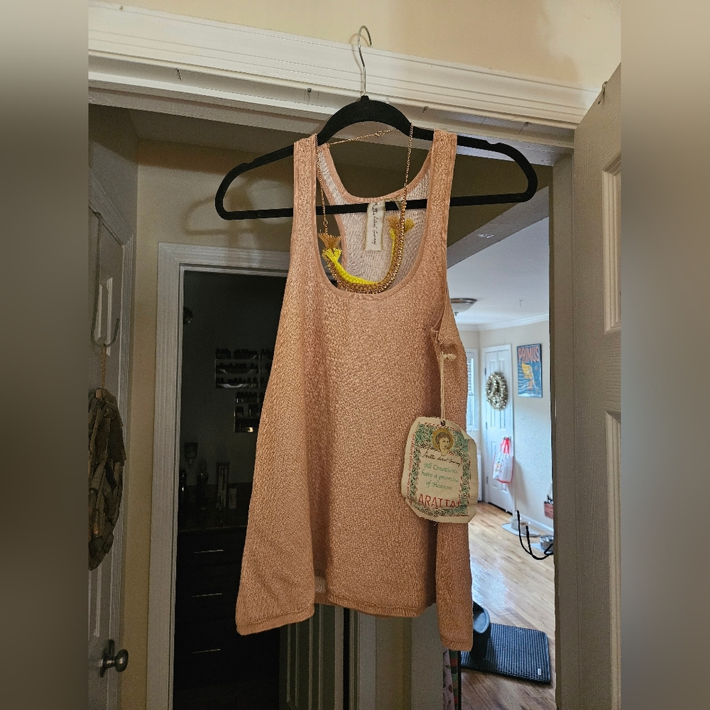 NWT Aratta Tan Sleeveless Tank Top w/ Attached Neck Piece - Picture 4 of 5
